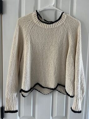 Zara Cream Sweater with Black Contrast Trim